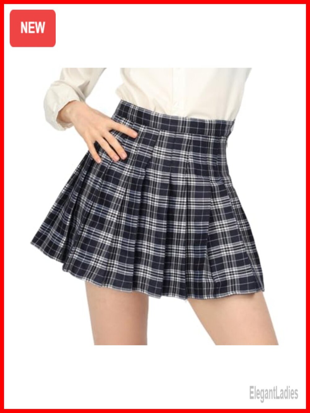 Plaid Pleated A-Line Skirt with Shorts High Waist Skater Schoolgirl